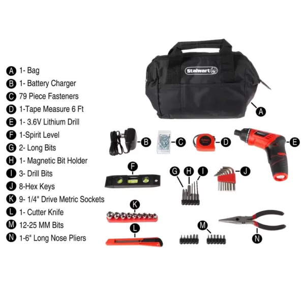 Stalwart 3.6-Volt Lithium-Ion Cordless 1/4 in. Electric Screwdriver (121-Piece)