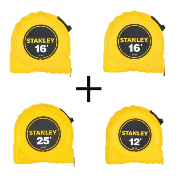 Stanley 16 ft. x 3/4 in. Tape Measure (2-Pack) with Bonus 25 ft. x 1 in. Tape Measure and 12 ft. x 1/2 in. Tape Measure