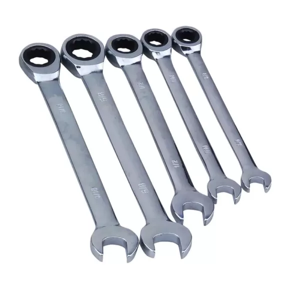 Steel Core Vanadium Steel SAE Ratchet Wrench Set (5-Piece) with Case
