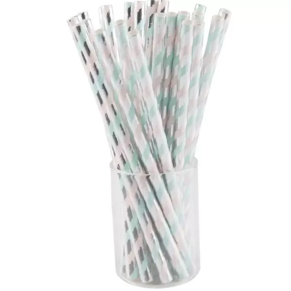 Sugar Plum Party 50-Piece Blue and Pink Assorted Disposable Cocktail Paper Straws