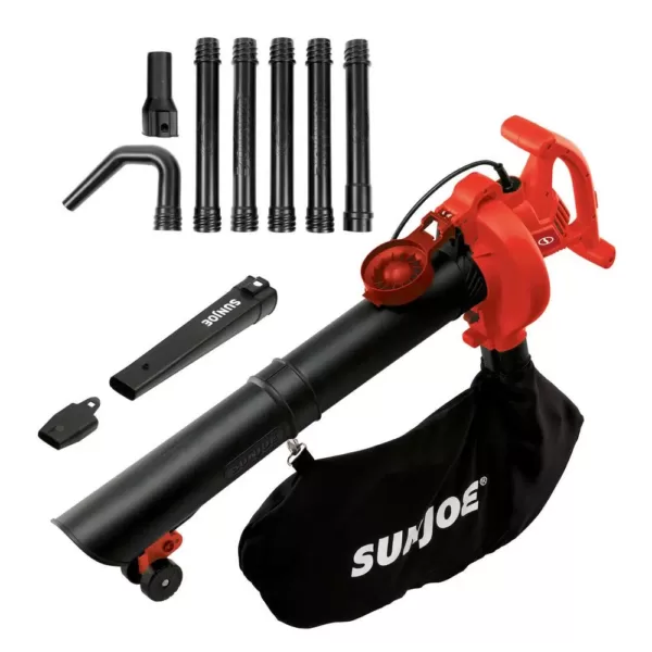 Sun Joe 250 MPH 440 CFM 14 Amp Electric Handheld Blower/Vacuum/Mulcher with Gutter Attachment, Red