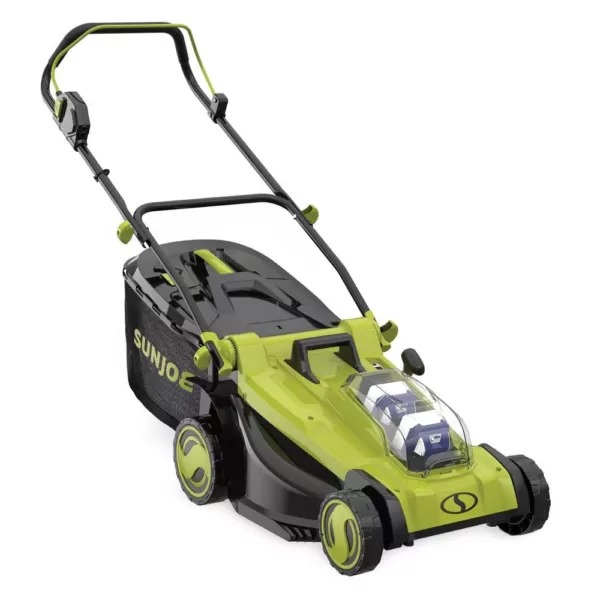 Sun Joe 17 in. 48-Volt iON+ Cordless Electric Walk Behind Push Lawn Mower Kit with 2 x 4.0 Ah Batteries Plus Charger