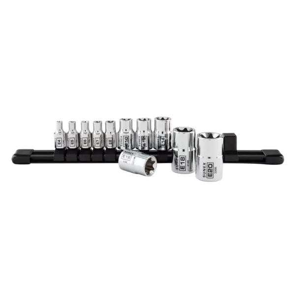 SUNEX TOOLS 1/4 in., 3/8 in., and 1/2 in. Drive Chrome Inverted Star Socket Set with Rail (11-Piece)