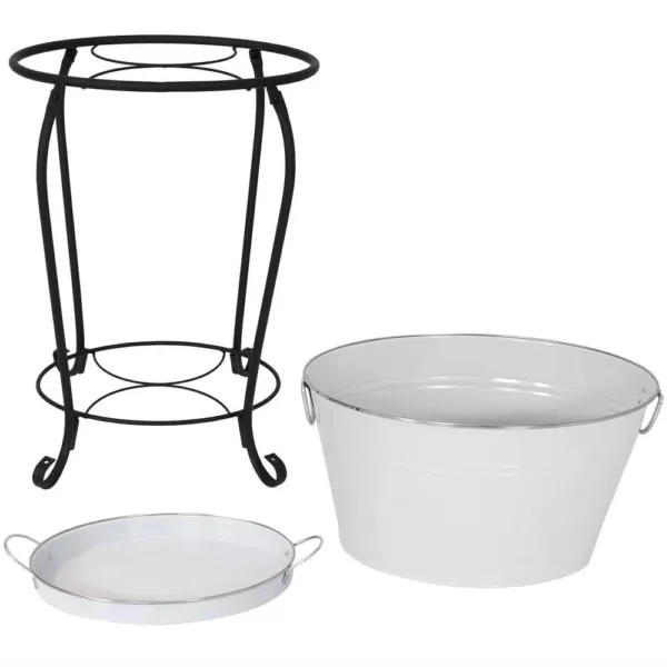 Sunnydaze Decor White Steel Ice Bucket Beverage Holder with Stand and Tray