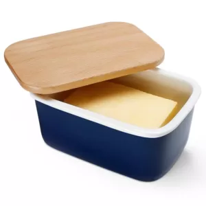 Sweese Large Butter Dish with Beech Wooden Lid - Navy, Set of 1
