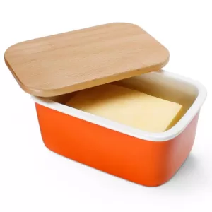 Sweese Large Butter Dish with Beech Wooden Lid - Orange, Set of 1