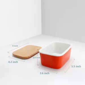 Sweese Large Butter Dish with Beech Wooden Lid - Orange, Set of 1