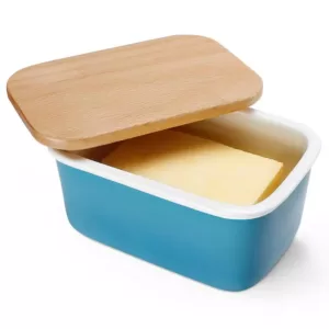 Sweese Large Butter Dish with Beech Wooden Lid - Steel Blue, Set of 1