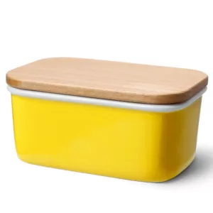 Sweese Large Butter Dish with Beech Wooden Lid - Yellow, Set of 1