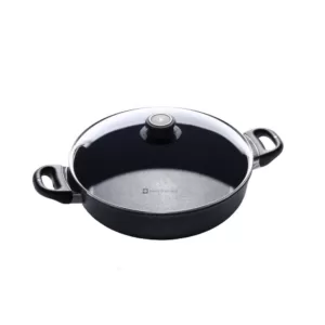 Swiss Diamond Classic Series Induction 3.7 qt. Cast Aluminum Nonstick Saute Pan in Gray with Glass Lid