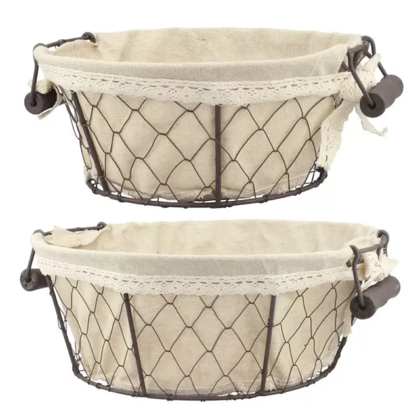 Stonebriar Collection 12 in. x 5 in. Iron Basket with Fabric Lining (2-Pack)