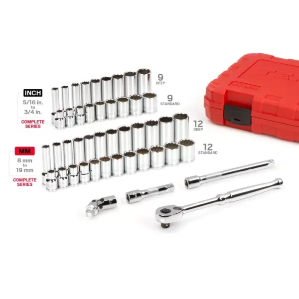 TEKTON 3/8 in. Drive 12-Point Socket and Ratchet Set (47-Piece)