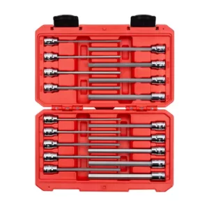 TEKTON 3/8 in. 1/8 in. to 3/8 in. 3 mm to 10 mm Drive Long Hex Bit Socket Set (18-Piece)