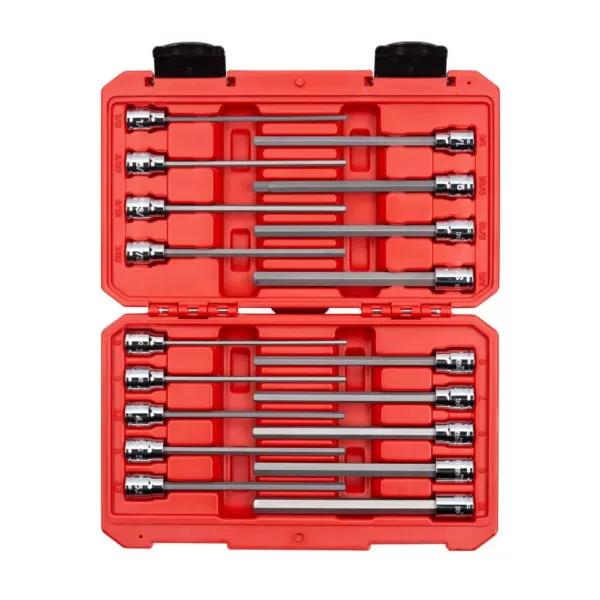 TEKTON 3/8 in. 1/8 in. to 3/8 in. 3 mm to 10 mm Drive Long Hex Bit Socket Set (18-Piece)