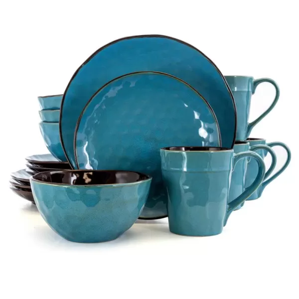 Elama Sea Glass 16-Piece Modern Turquoise Stoneware Dinnerware Set (Service for 4)
