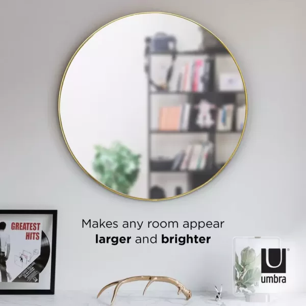 Umbra Hub Round Contemporary Mirror Brass (34 in. H x 34 in. W)