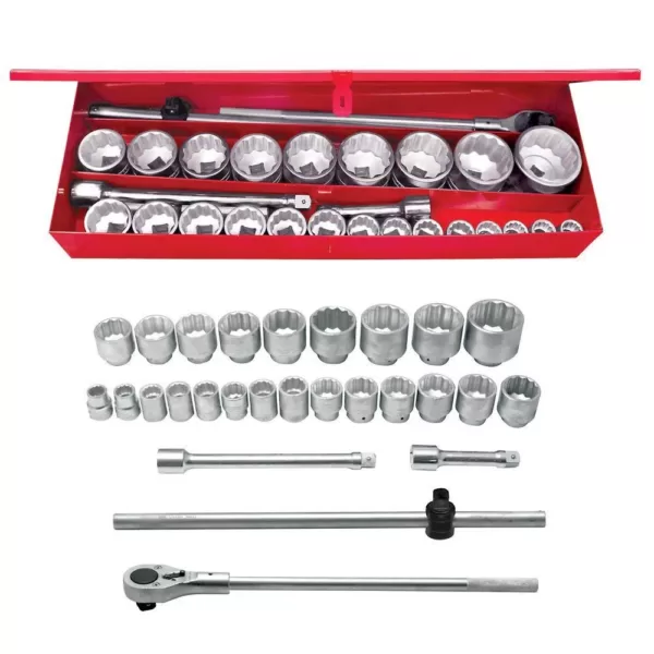 URREA 1 in. Drive 12-Pointhand Socket & Accessories Set (27-Piece)
