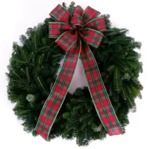 VAN ZYVERDEN 24 in. Live Fresh Cut Blue Ridge Mountain Decorated Fraser Fir Christmas Wreath with Bow