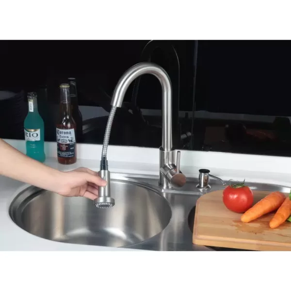 Vanity Art 8.86 in. Single-Handle Pull-Down Sprayer Kitchen Faucet in Brushed Nickel