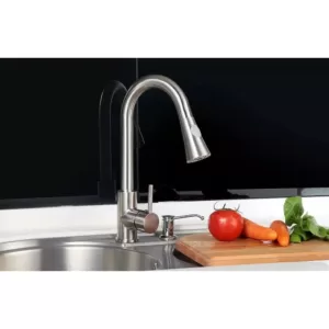 Vanity Art 9.06 in. Single-Handle Pull-Down Sprayer Kitchen Faucet in Brushed Nickel