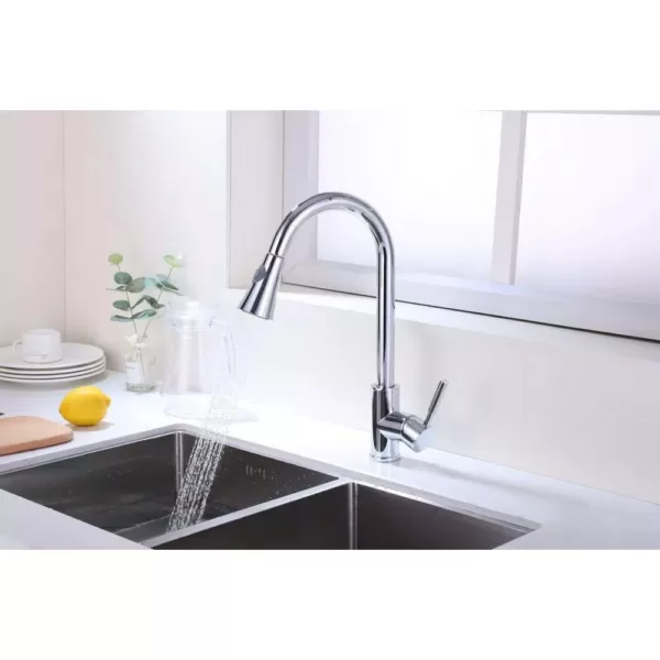 Vanity Art 9.06 in. Single-Handle Pull-Down Sprayer Kitchen Faucet in Chrome