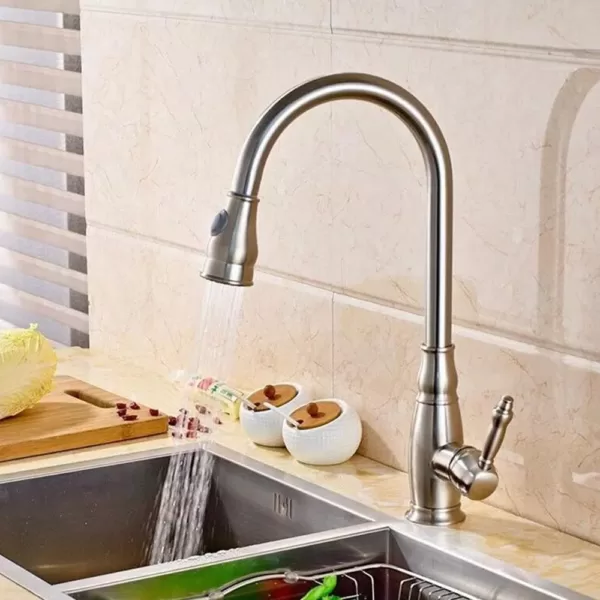 Vanity Art 7.68 in. Single-Handle Pull-Down Sprayer Kitchen Faucet in Brushed Nickel