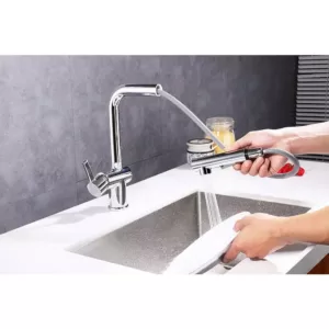 Vanity Art Single-Handle Pull Out Sprayer Kitchen Faucet in Brushed Nickel