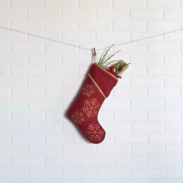 VHC Brands 15 in. Cotton/Nylon Revelry Brick Red Traditional Christmas Decor Stocking