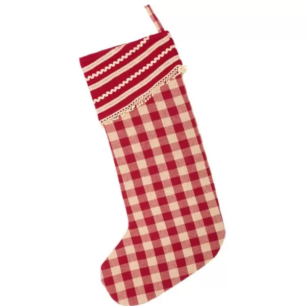 VHC Brands 20 in. Cotton Gretchen Cherry Red Farmhouse Christmas Decor Stocking