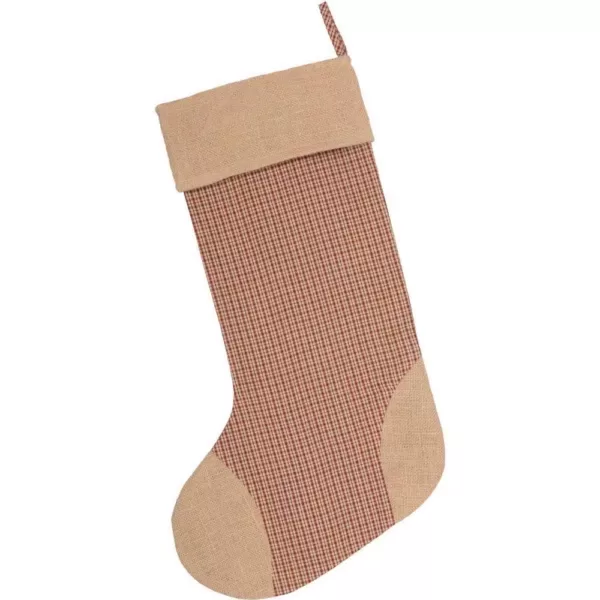 VHC Brands 20 in. Cotton/Jute Clement Deep Red Rustic Christmas Decor Plaid Stocking