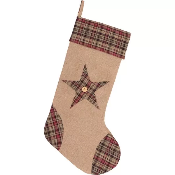 VHC Brands 20 in. Cotton/Jute Clement Natural Tan Rustic Christmas Decor Star Stocking