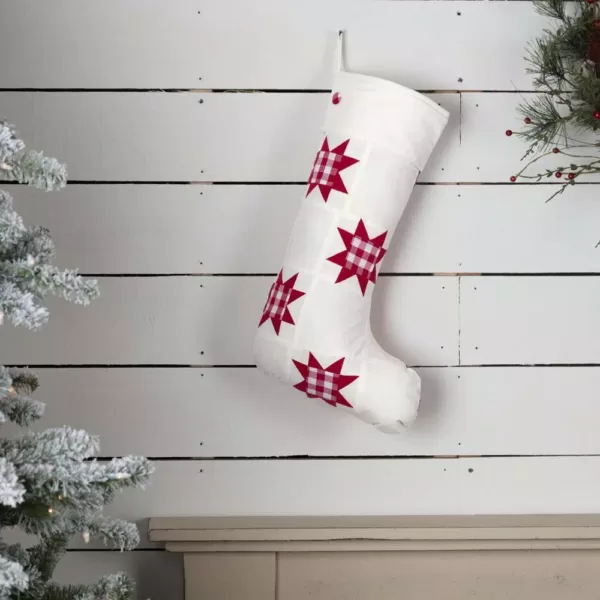 VHC Brands 20 in. Cotton Red Emmie Farmhouse Christmas Decor Patch Stocking