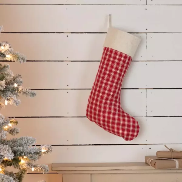 VHC Brands 20 in. Cotton Red Plaid Christmas Farmhouse Decor Stocking