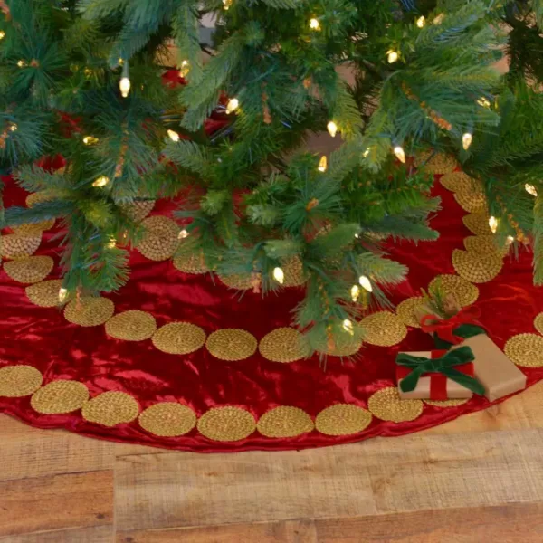 VHC Brands 48 in. Red Memories Glam Christmas Decor Tree Skirt