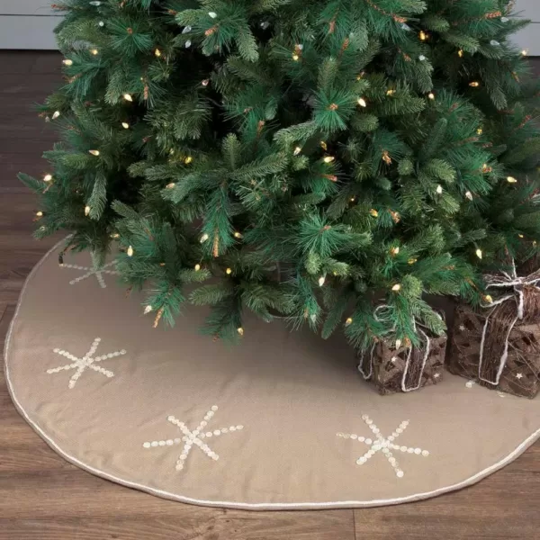 VHC Brands 60 in. Pearlescent Natural Tan Coastal Christmas Decor Tree Skirt