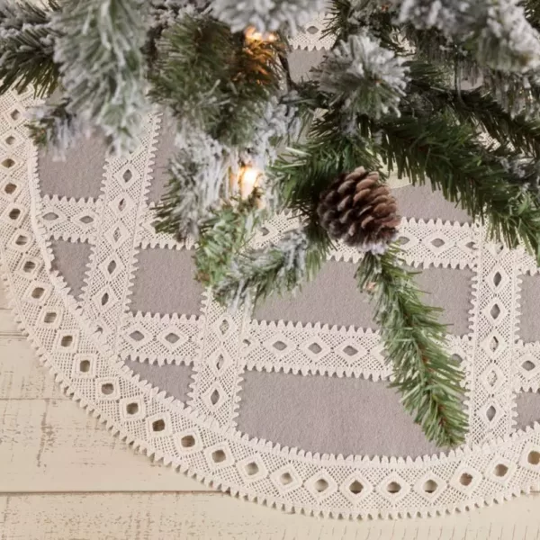 VHC Brands 21 in. Grey Margot Farmhouse Christmas Decor Tree Skirt