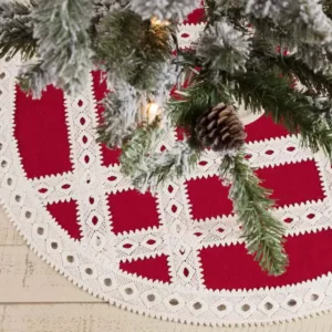 VHC Brands 21 in. Red Margot Farmhouse Christmas Decor Tree Skirt
