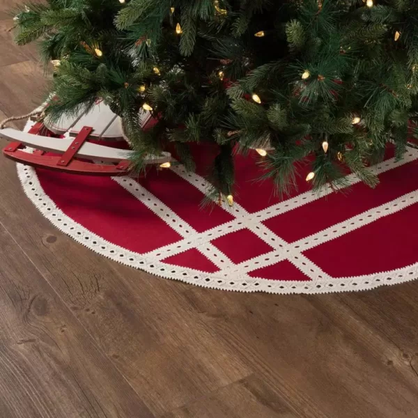 VHC Brands 48 in. Red Margot Farmhouse Christmas Decor Tree Skirt