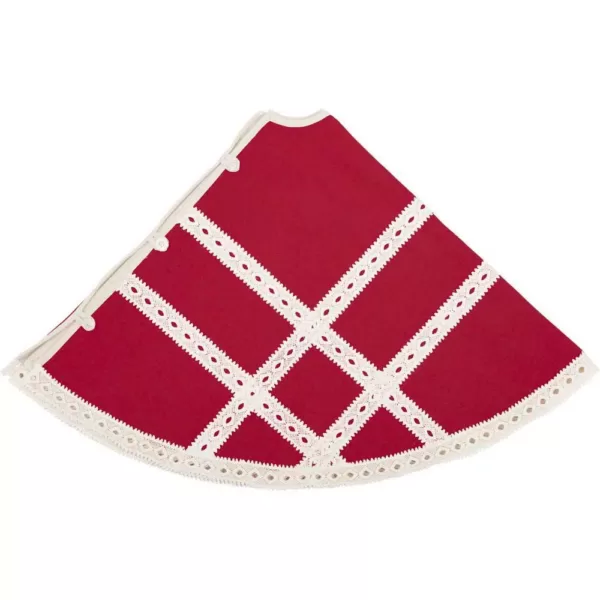 VHC Brands 48 in. Red Margot Farmhouse Christmas Decor Tree Skirt