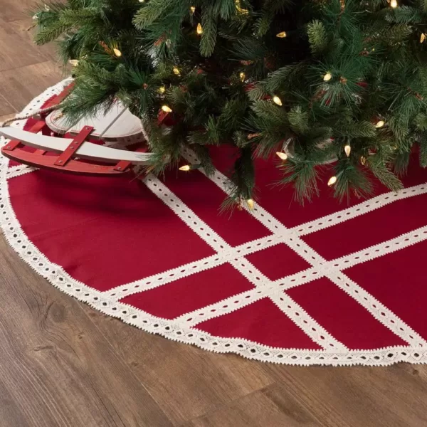 VHC Brands 60 in. Red Margot Farmhouse Christmas Decor Tree Skirt