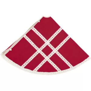 VHC Brands 60 in. Red Margot Farmhouse Christmas Decor Tree Skirt