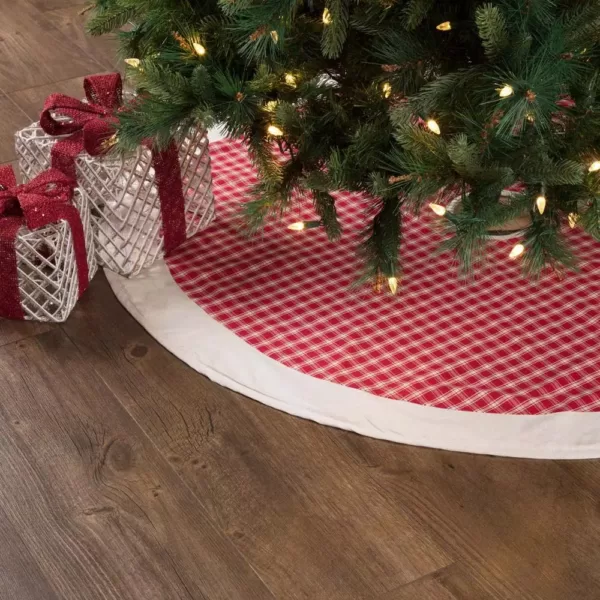 VHC Brands 48 in. Red Plaid Christmas Farmhouse Decor Tree Skirt