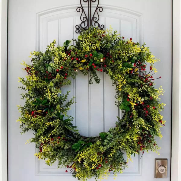 Village Lighting Company 30 in. Pre-Lit LED Christmas Boxwood and Berry Wreath