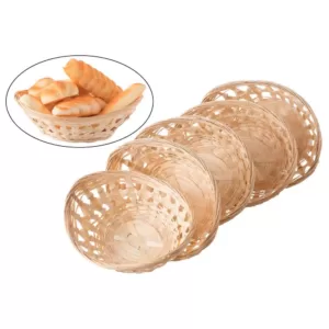 Vintiquewise Natural Bamboo Oval Storage Bread Basket Storage Display Trays (Set of 5)