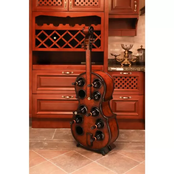 Vintiquewise Decorative 10 Bottle Wooden Cello Shaped Wine Rack 53 in. Floor Violin