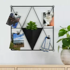 WallPops Matte Black Triangle Metal Grid with Pocket Wall Organizer Memo Board