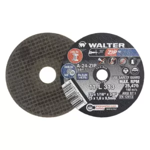 WALTER SURFACE TECHNOLOGIES ZIP 3 in. x 3/8 in. Arbor x 1/16 in. T1 GR A-24-ZIP Performance Cutting and Grinding (25-Pack)