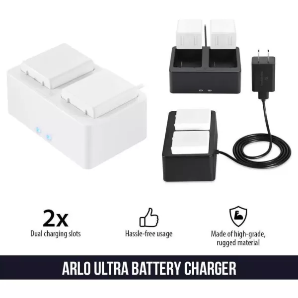 Wasserstein Arlo Ultra/Ultra 2 and Pro 3/Pro 4 Battery Charging Station with 3.2ft. Micro USB Cable (Not for Arlo Pro/Pro 2) (Black)