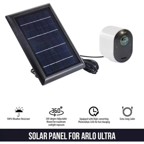 Wasserstein Solar Panel Compatible with Arlo Ultra/Ultra 2, Pro 3/Pro 4 and Arlo Floodlight Only with 13 ft. Cable (2-Pack, Black)