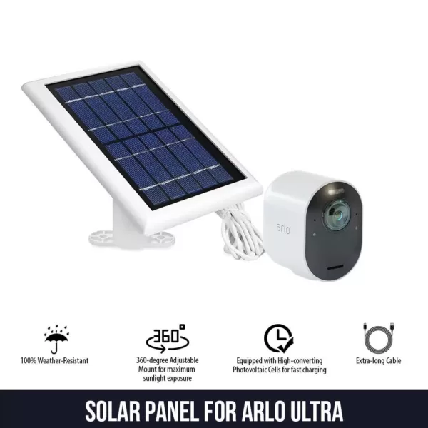 Wasserstein Solar Panel Compatible with Arlo Ultra/Ultra 2, Pro 3/Pro 4 and Arlo Floodlight Only with 13 ft. Cable (1-Pack, White)